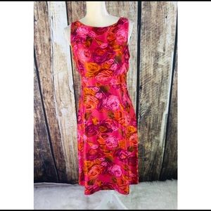 L.K. Bennett Hot Pink & Red Silk Rose Dress
